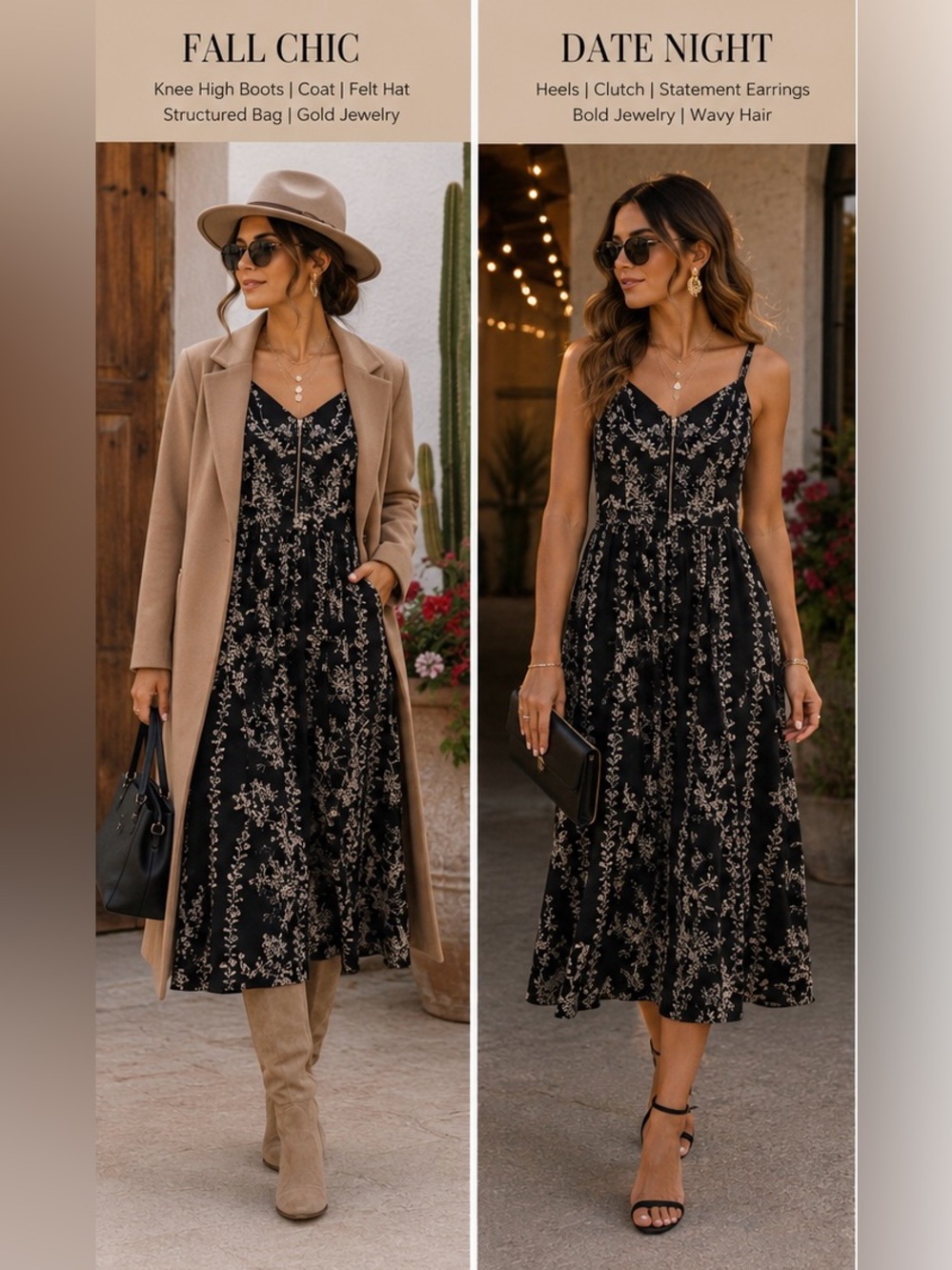 Bebe | Black Midi Dress with Gold Floral Detail - Picture 2 of 8
